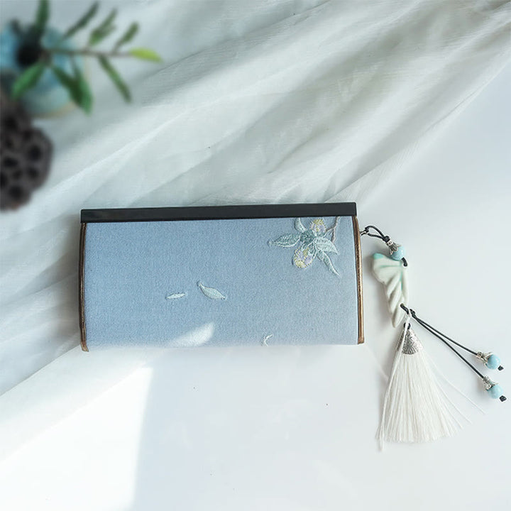 Monedero de compras con bordado de doble cara de bambú, flor de Buddha Stones , ciruela, flor de melocotón, tarjetero para efectivo de gran capacidad - image 13