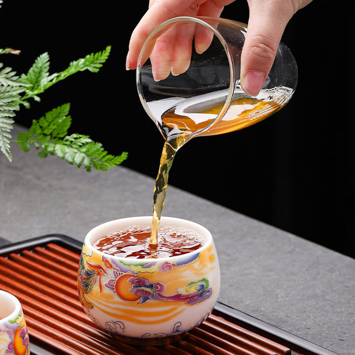 Taza de té de cerámica con Buddha Stones, dragón, Fénix, nubes propicias, sol, olas del océano, taza de té de Kung Fu