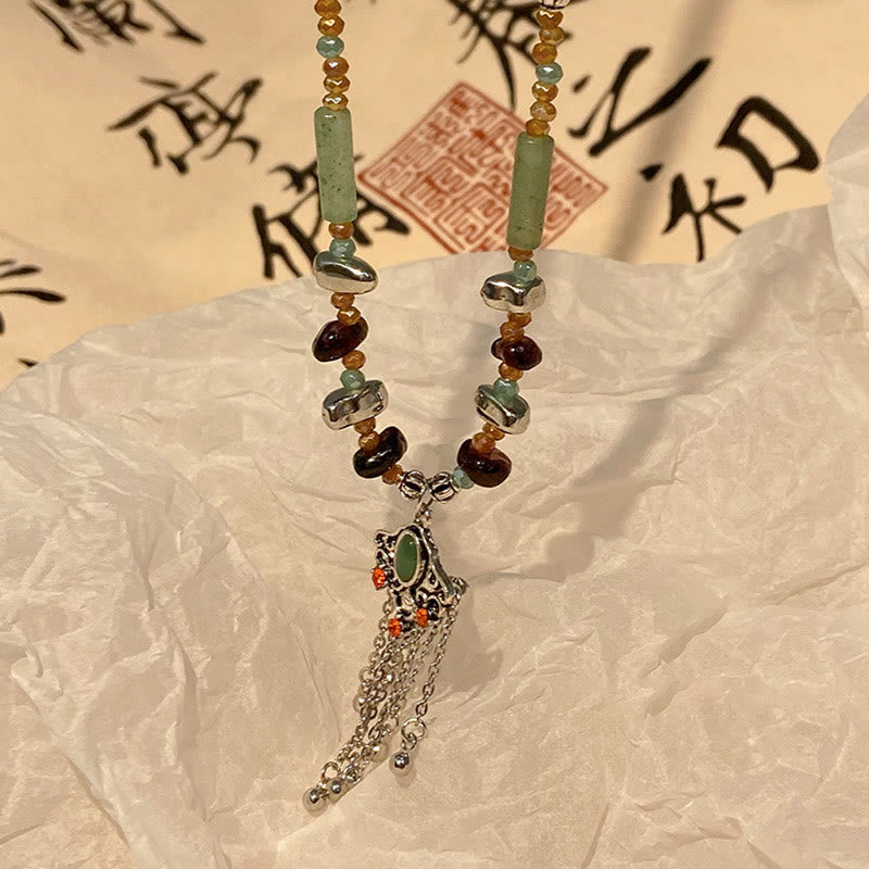 Colgante de collar con borla de la suerte de cobre, piedra de cristal tibetana, Buddha Stones