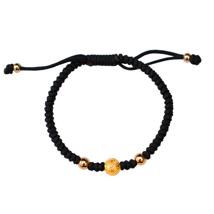 Pulsera de pareja de cuerda de fuerza de la suerte con moneda de cobre Om Mani Padme Hum de plata de ley 999 con Buddha Stones