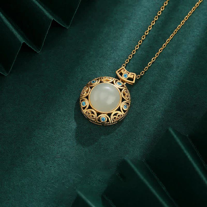 Colgante de plata de ley 925 con calcedonia verde y jade blanco hetiano