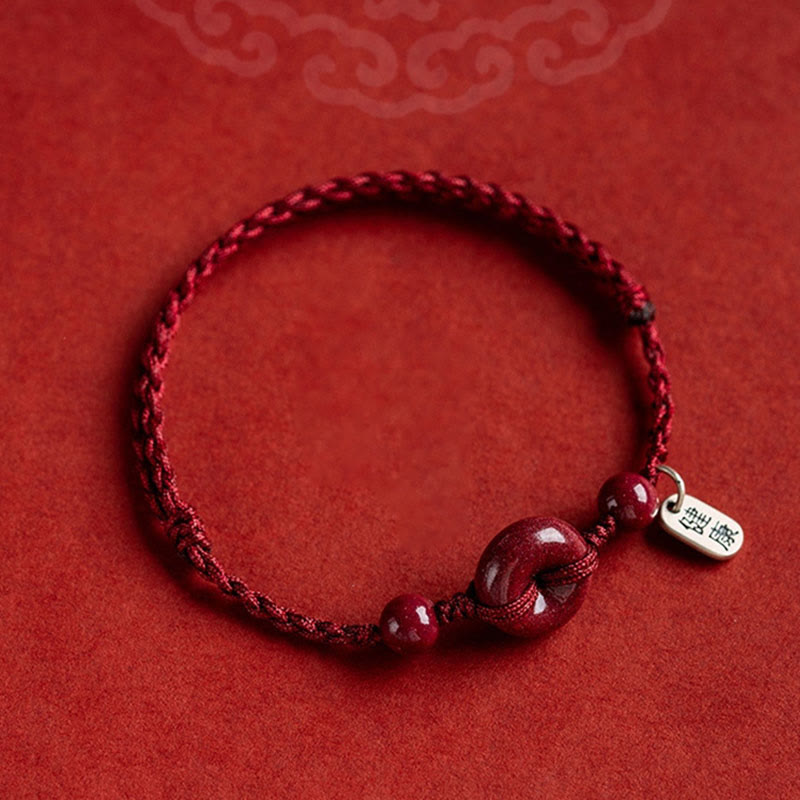 Pulsera tobillera con hebilla de paz de cinabrio hecha a mano con Buddha Stones, abalorio seguro y saludable, pulsera de bendición