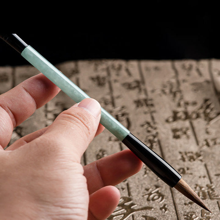 Buddha Stones, Jade Natural, suerte, pluma de pincel de caligrafía china, pincel de escritura chino con caja de regalo