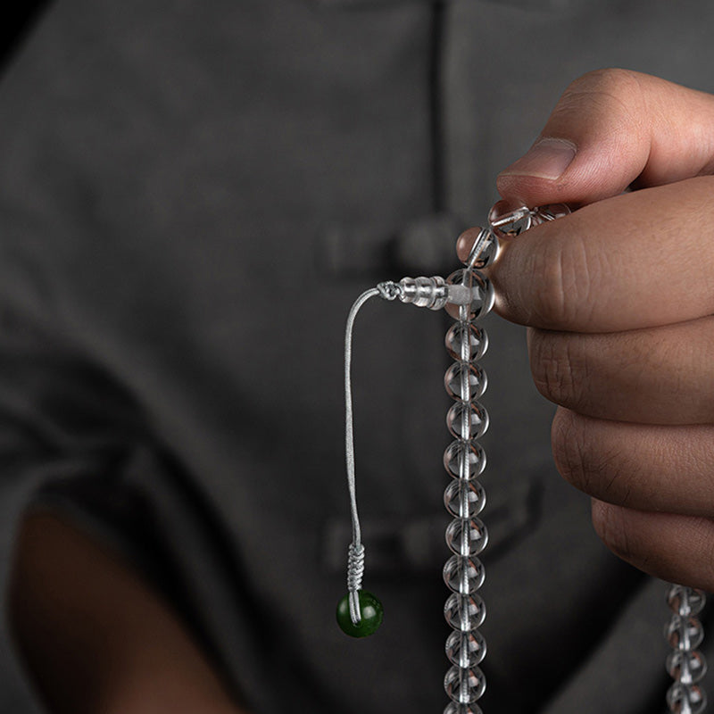 Pulsera de meditación de jade de cristal blanco de 108 cuentas Mala