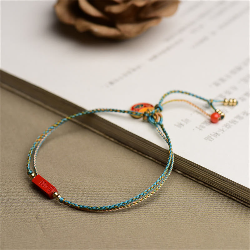 Pulsera de doble capa trenzada con Buddha Stones hecha a mano con cinabrio como uno desea bendición