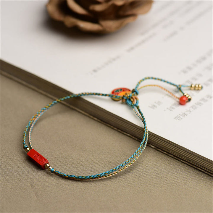 Pulsera de doble capa trenzada con Buddha Stones hecha a mano con cinabrio como uno desea bendición