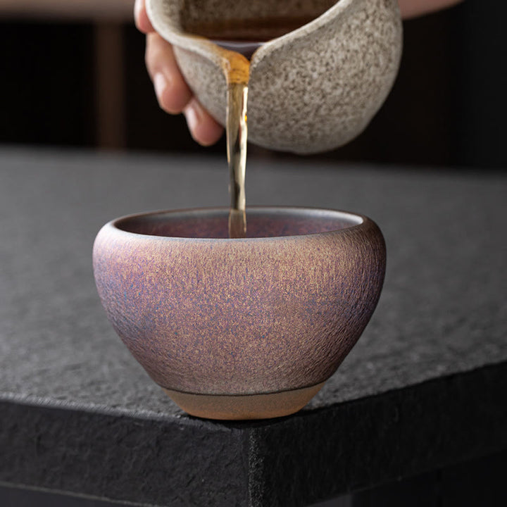 Taza de té de Buddha Stones, Vintage, arcoíris púrpura, chino, Jianzhan, cambio de horno, taza de té de Kung Fu