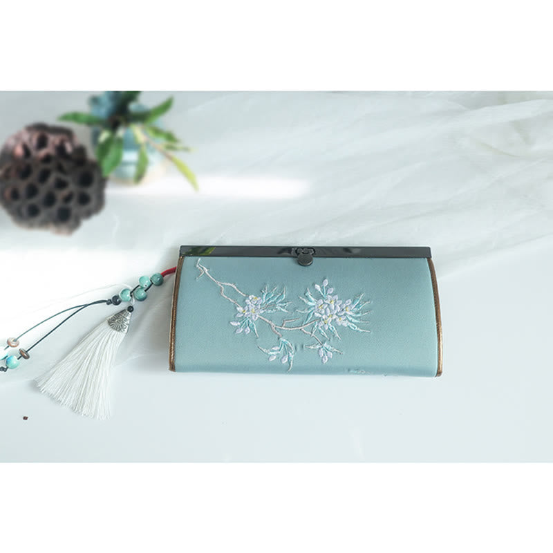 Monedero de compras con bordado de doble cara de bambú, flor de Buddha Stones , ciruela, flor de melocotón, tarjetero para efectivo de gran capacidad - image 17
