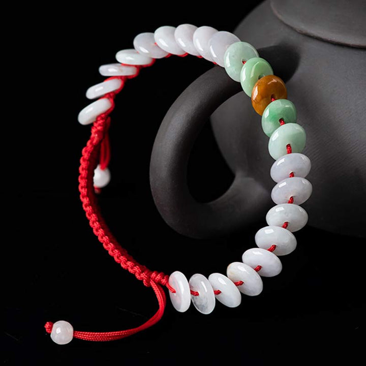 Pulsera de tejido de hilo rojo de la suerte de jade redondo con Buddha Stones