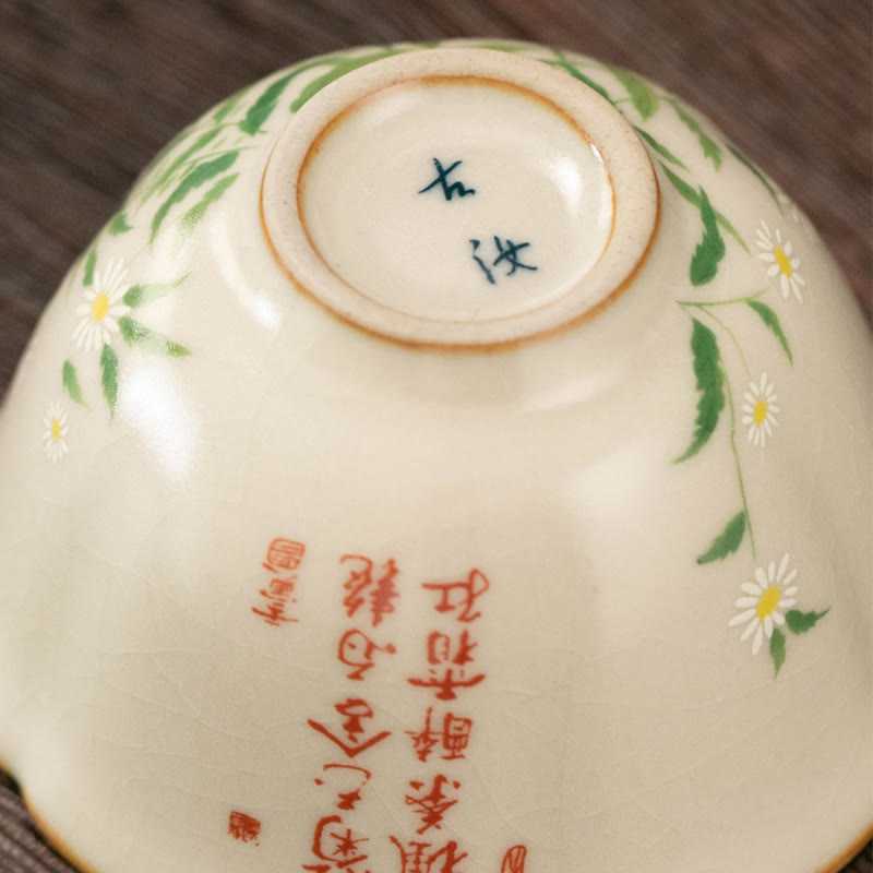 Tazas de té de cerámica de Kung Fu con Buddha Stones , flor de melocotón, Margarita, flor - image 5