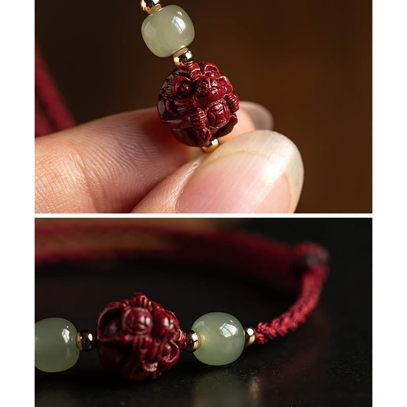 Pulsera de cuerda de la suerte con carácter de Jade Hetian del zodíaco chino cinabrio Natural de Buddha Stones