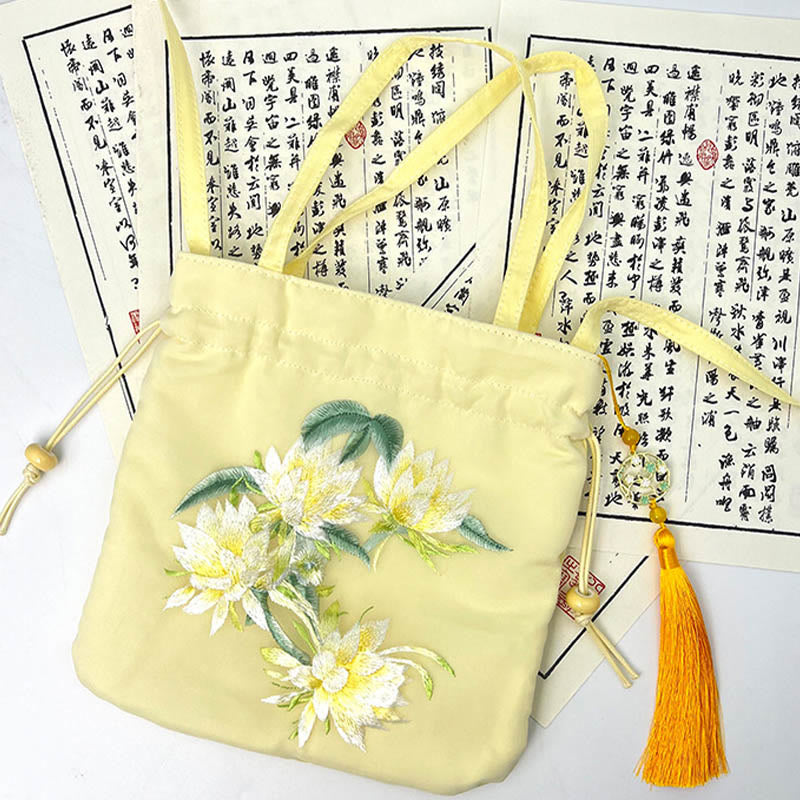 Buddha Stones Lotus Peony Epiphyllum Phoenix Suzhou bordado algodón lino Tote bandolera bolso de hombro bolso