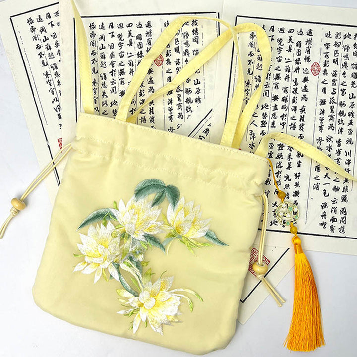 Buddha Stones Lotus Peony Epiphyllum Phoenix Suzhou bordado algodón lino Tote bandolera bolso de hombro bolso