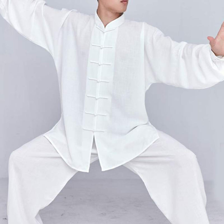 Conjunto de ropa unisex con bordado de Buddha Stones para meditación, oración zen, práctica espiritual de tai chi y qigong - Manga larga blanca - US14, UK/AU18, EU46 (3XL) - image 2
