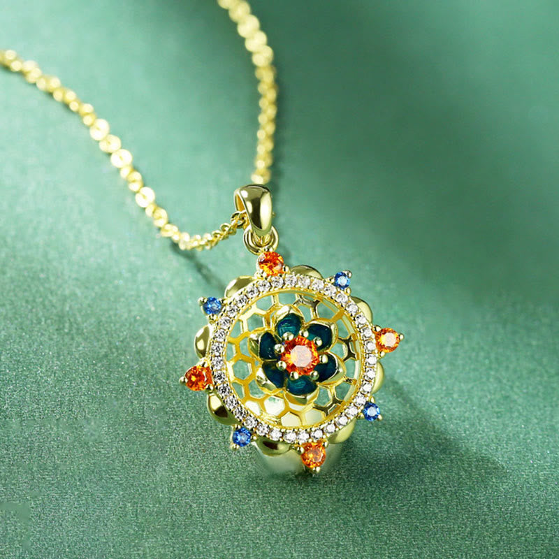 Colgante de collar de nuevo comienzo con Buddha Stones, flor de loto plateada de Ley 925, circonita colorida