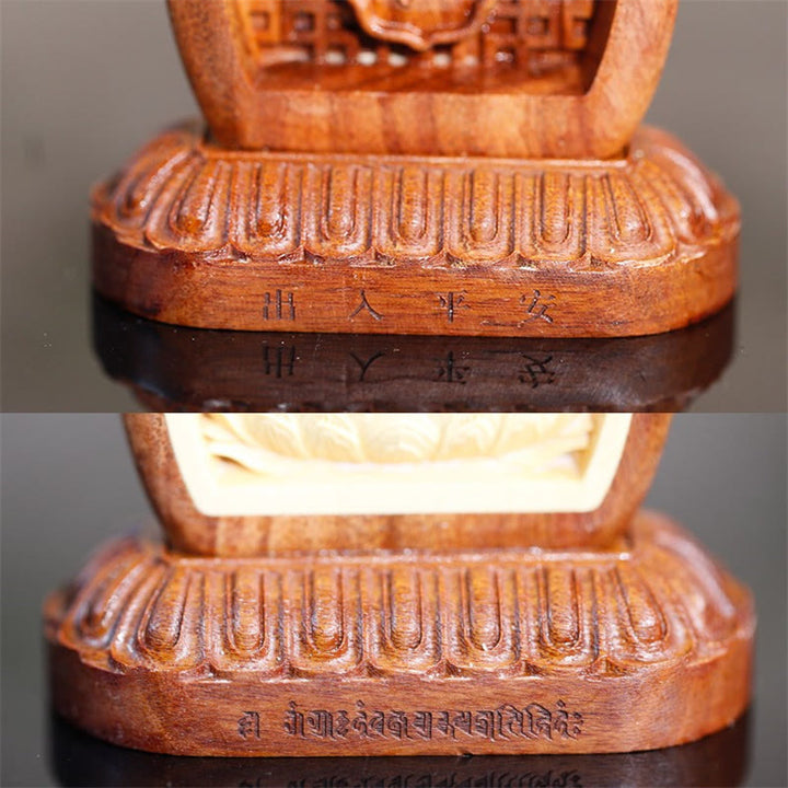 Estatua decorativa de madera grabada de Guru Rinpoche Buddha Padmasambhavan Serenity