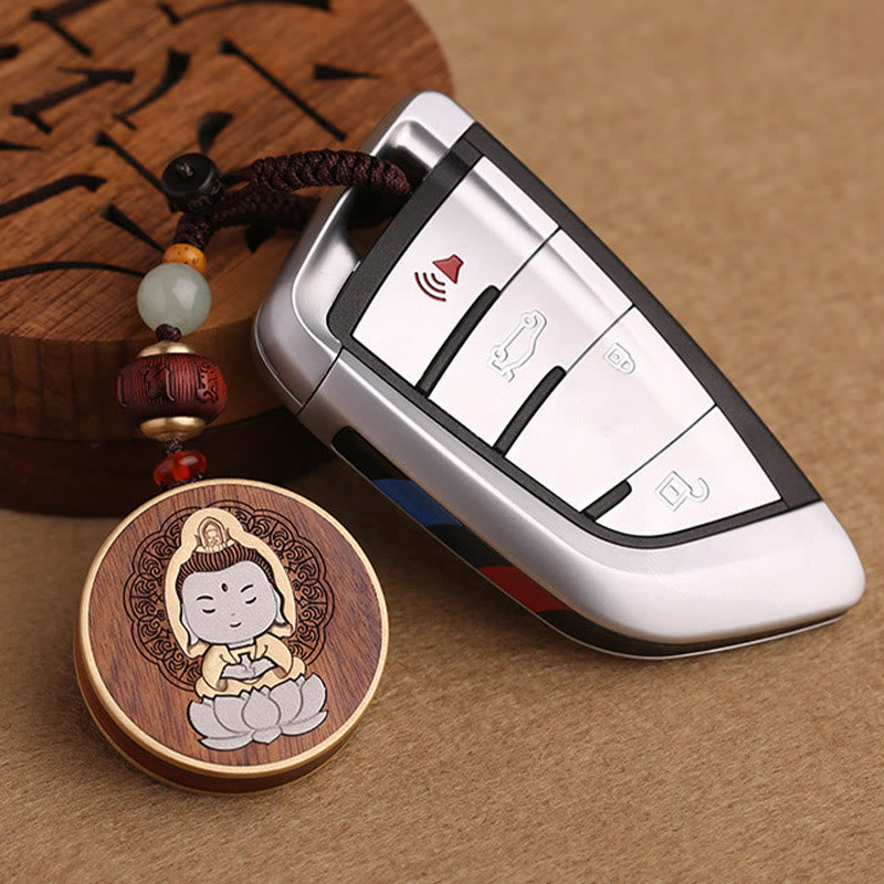 Buddha Stones, madera de ébano, palisandro, Buda Avalokitesvara Om Mani Padme Hum Balance, decoración para llavero de coche
