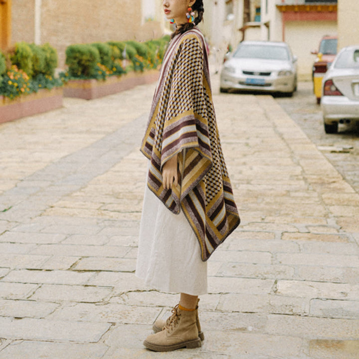 Mantón tibetano de Buddha Stones , patrón clásico, bufanda de viaje cálida y acogedora para invierno - image 16