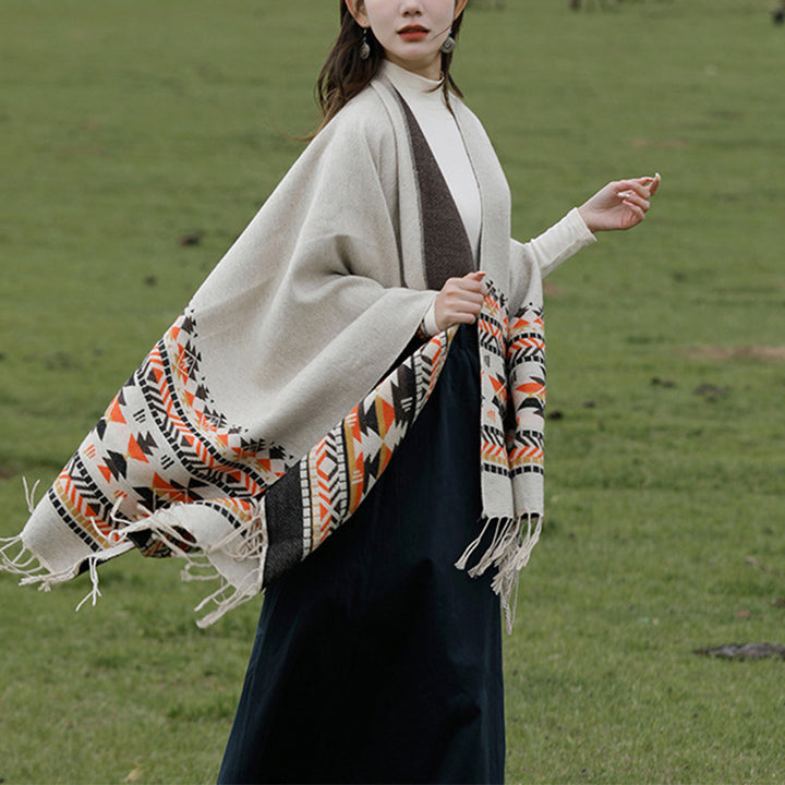 Mantón tibetano de Buddha Stones, geometría colorida, bufanda de viaje acogedora para invierno