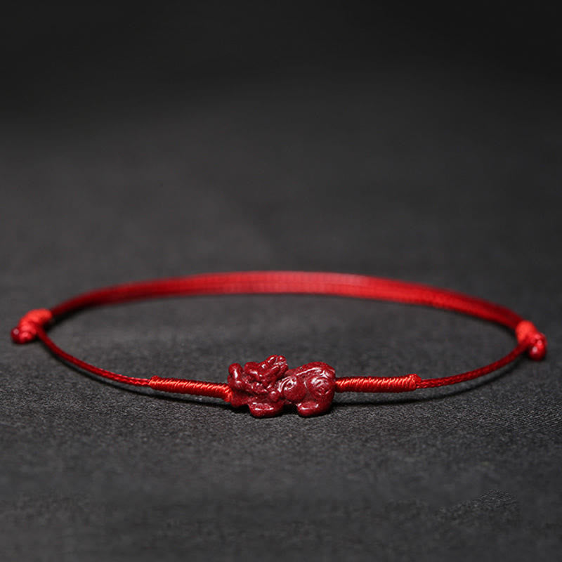 Pulsera trenzada hecha a mano con Buddha Stones, flor de ciruelo, trébol de cuatro hojas, PiXiu, loto, pez Koi, cinabrio