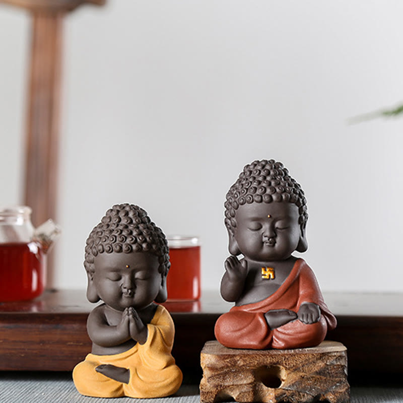 Buddha Stones Pequeño Buda Serenidad Arcilla Púrpura Decoración de Escritorio para el Hogar