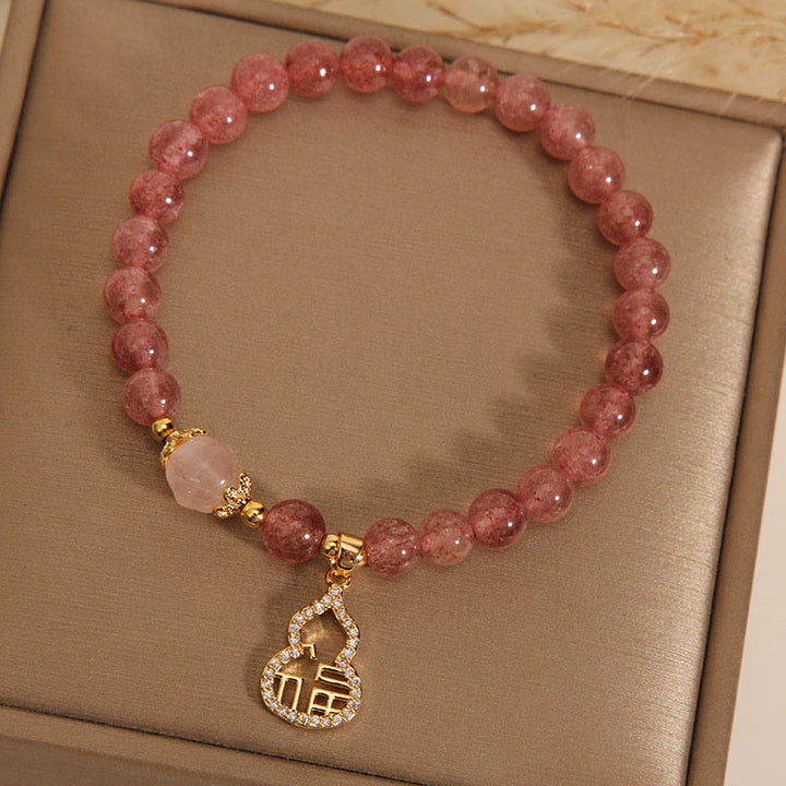 Pulsera positiva con dije de personaje Fu de calabaza de cuarzo fresa con Buddha Stones