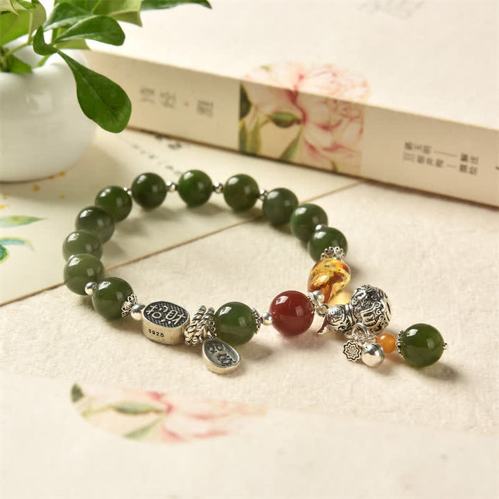 Pulsera de éxito de ámbar y calabaza de jade cian hetiano de plata de ley 925