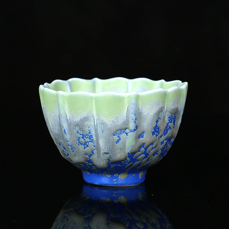 Buddha Stones, Retro Azul, rojo, gradiente, patrón de loto, cambio de horno, taza de té de cerámica, tazón de té de Kung Fu