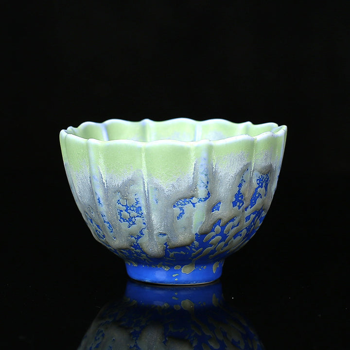 Buddha Stones, Retro Azul, rojo, gradiente, patrón de loto, cambio de horno, taza de té de cerámica, tazón de té de Kung Fu