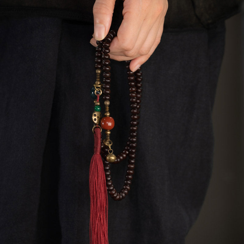 Buddha Stones 108 cuentas de Mala Natural Tíbet púrpura semilla de Bodhi pulsera auspiciosa