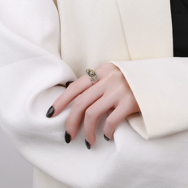 Anillo ajustable de plata de ley 925 PiXiu Suerte Riqueza