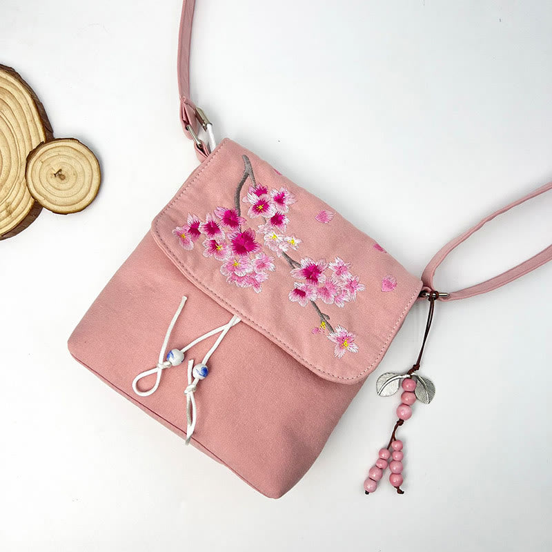 Buddha Stones Camelia bordada Epiphyllum Gardenia Sakura Flores Bolso bandolera Bolso de hombro Bolso para teléfono móvil