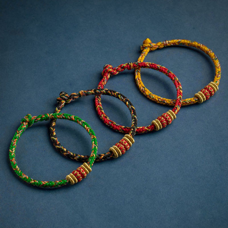 Pulsera de cuerda trenzada de fuerza de la suerte del Buda Natal del zodíaco chino hecha a mano del Tíbet con Buddha Stones