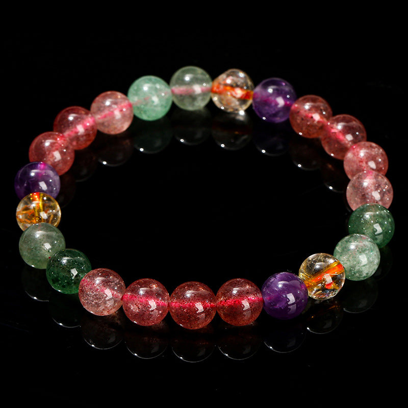 Pulsera con cuentas curativas de amor de cuarzo fresa multicolor natural con Buddha Stones