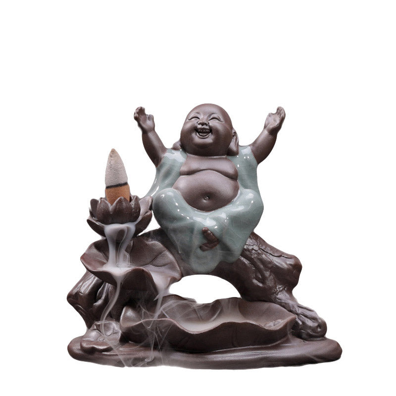 Quemador de incienso con bendición de loto de cerámica, Buddha Stones , pequeño monje, decoración
