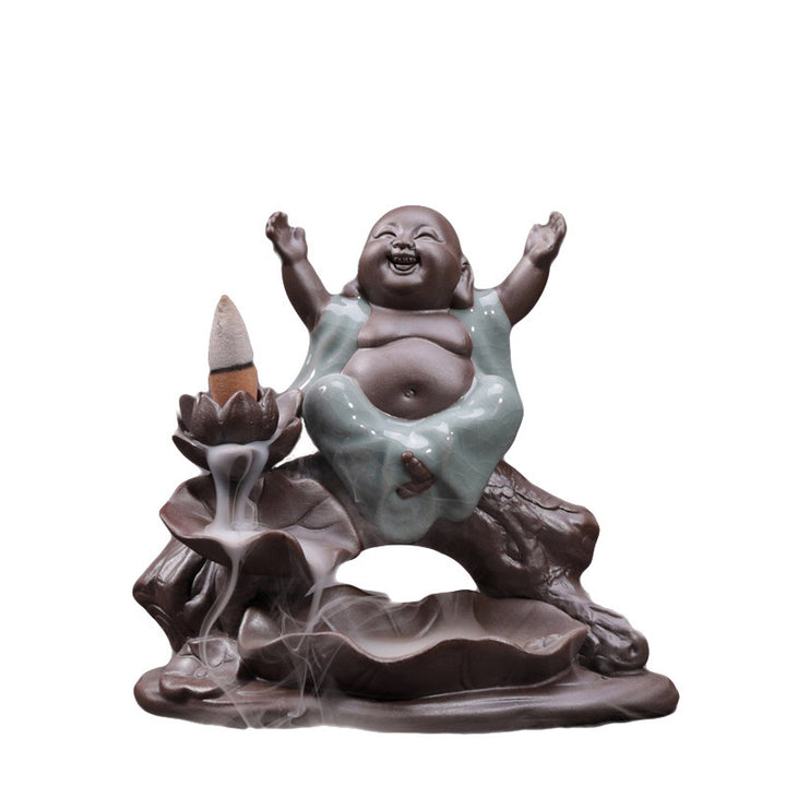 Quemador de incienso con bendición de loto de cerámica, Buddha Stones , pequeño monje, decoración