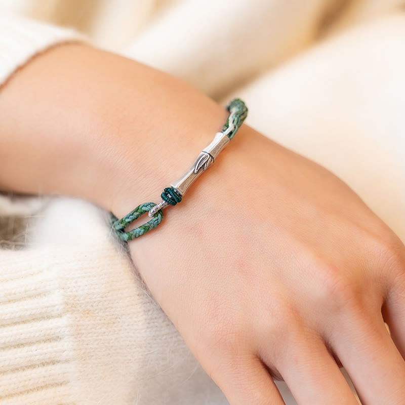 Pulsera de hilo de protección de la suerte con nudo de reencarnación de bambú de plata de ley 925