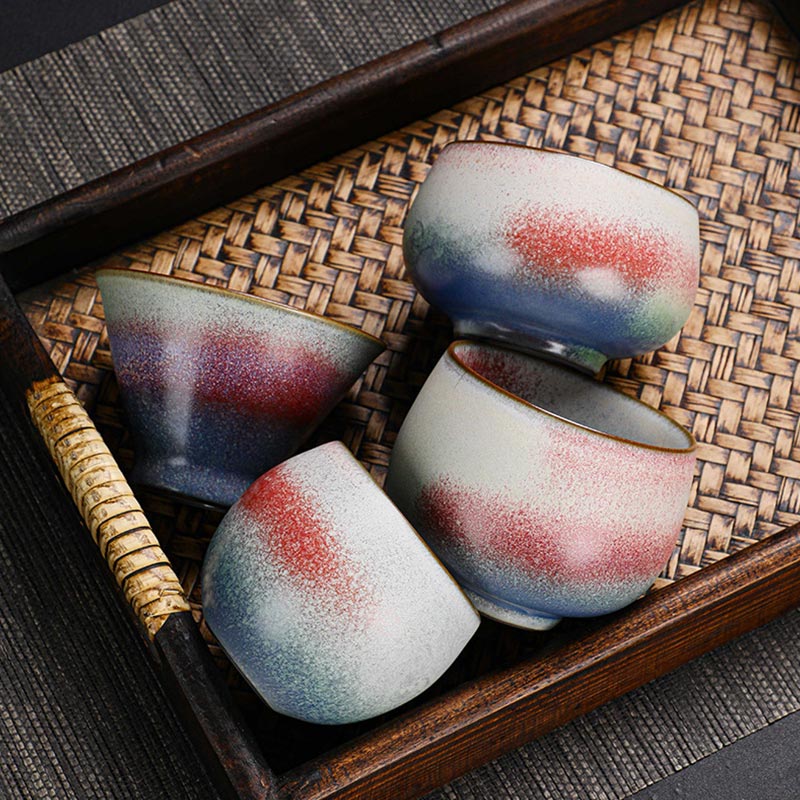 Taza de té de cerámica con cambio de horno degradado rojo Retro con Buddha Stones, taza de té de Kung Fu