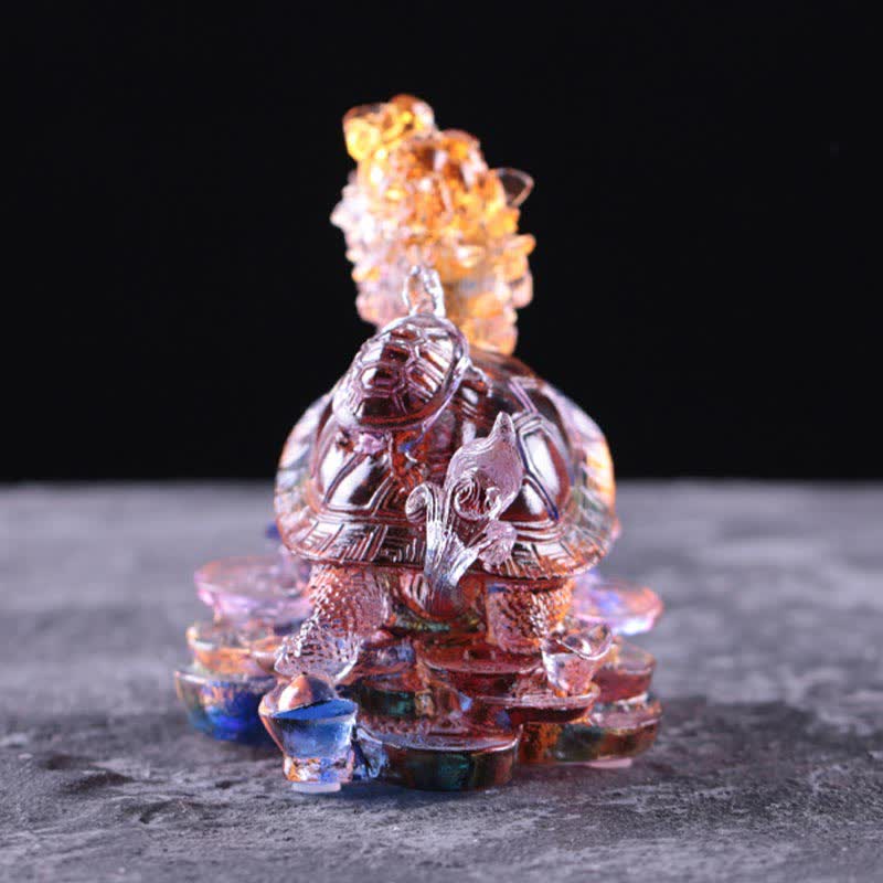 Buddha Stones Feng Shui, monedas de tortuga dragón hechas a mano, pieza de arte de la suerte de cristal Liuli, decoración para el hogar y la Oficina