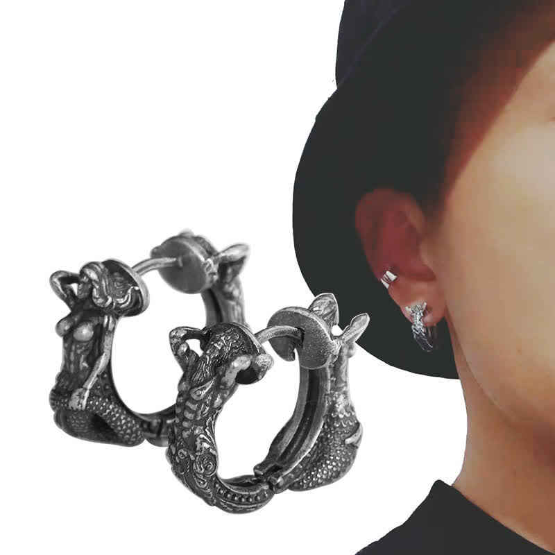 Pendientes de aro con diseño de dragón y Buddha Stones en plata de ley 925 - image 2