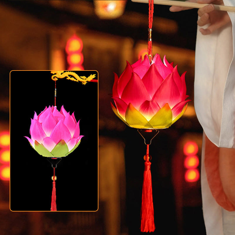 Buddha Stones DIY flor de loto dragón linterna borla lámpara decoración