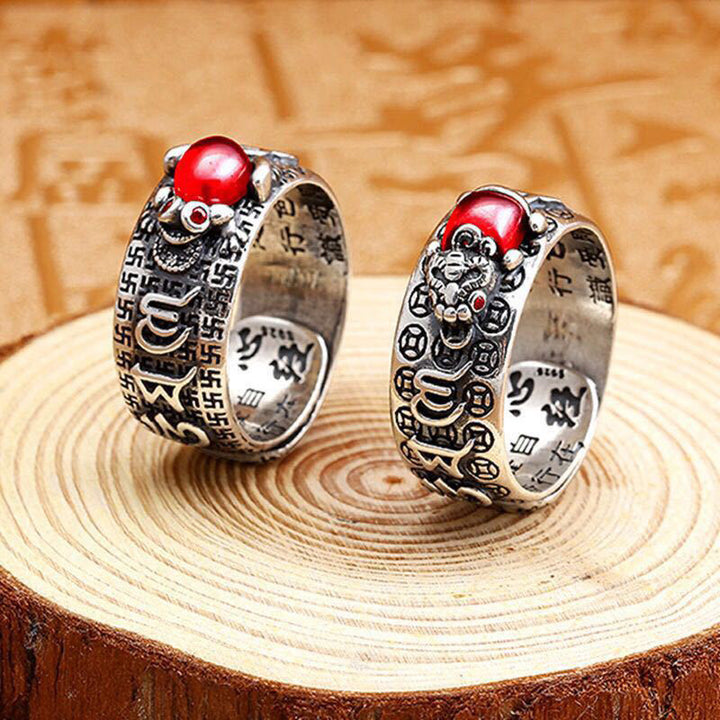 Genstone PiXiu Feng Shui Rana Vajra Dorje Corazón Sutra Riqueza Anillo Ajustable