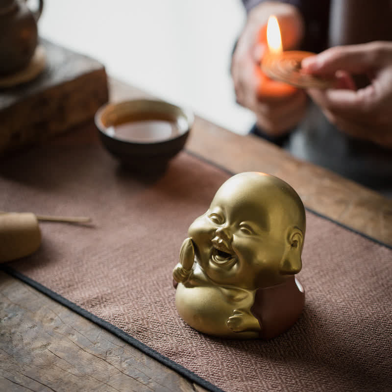 Quemador de incienso curativo de cerámica de Buda sonriente del pequeño Buda