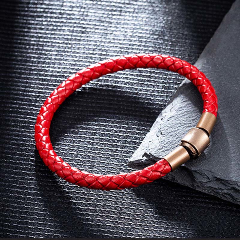 Pulsera de cuerda trenzada de la suerte con cuerda de cuero vintage de Buddha Stones