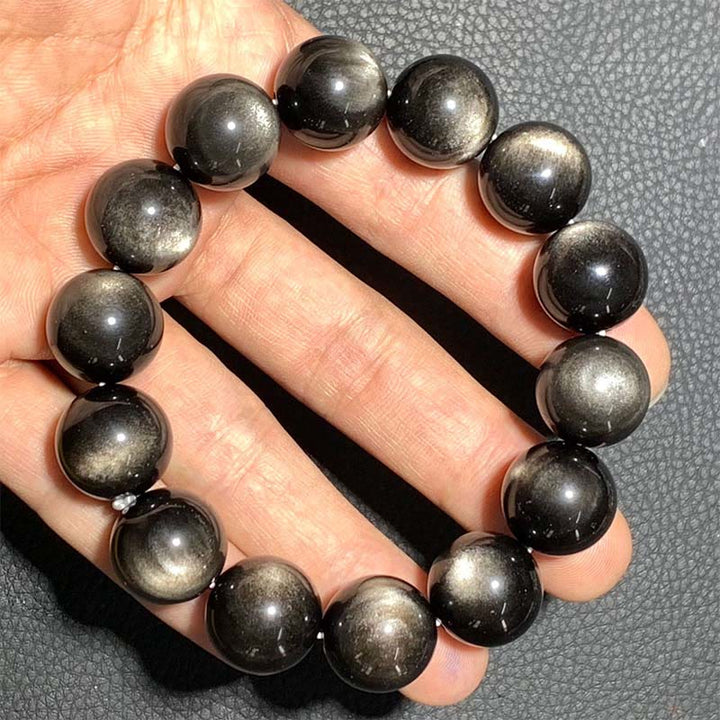 Pulsera de protección calmante de obsidiana brillante de plata natural con Buddha Stones