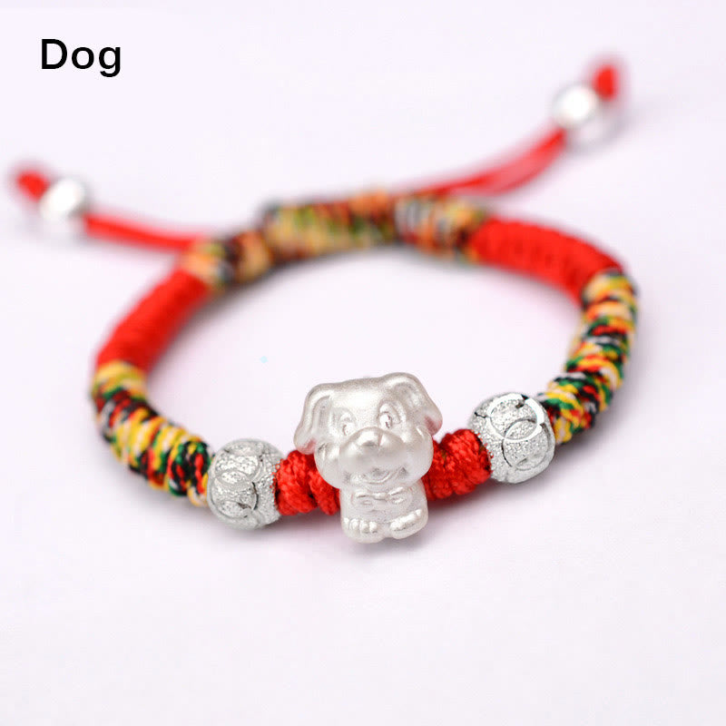 Pulsera para niños hecha a mano con cuerda roja del zodíaco chino de plata de ley 999 con Buddha Stones