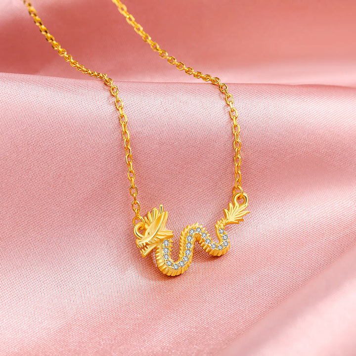 Buddha Stones de Plata de Ley 925, colgante de cadena de la suerte del Año del Dragón, dragón dorado auspicioso - image 6