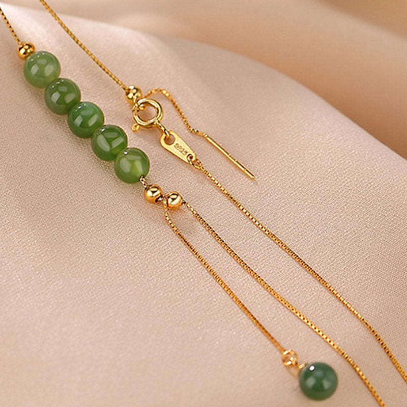Colgante de collar curativo con cuentas de jade cian de plata de ley 925 con Buddha Stones