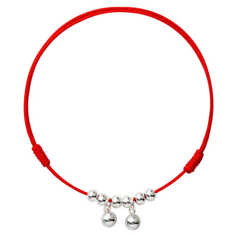 Tobillera con dije de campana trenzada con hilo rojo de plata de ley 925 con Buddha Stones