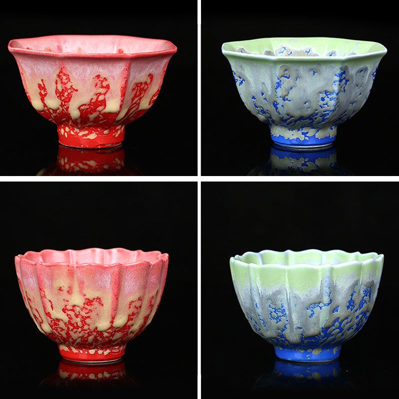 Buddha Stones, Retro Azul, rojo, gradiente, patrón de loto, cambio de horno, taza de té de cerámica, tazón de té de Kung Fu